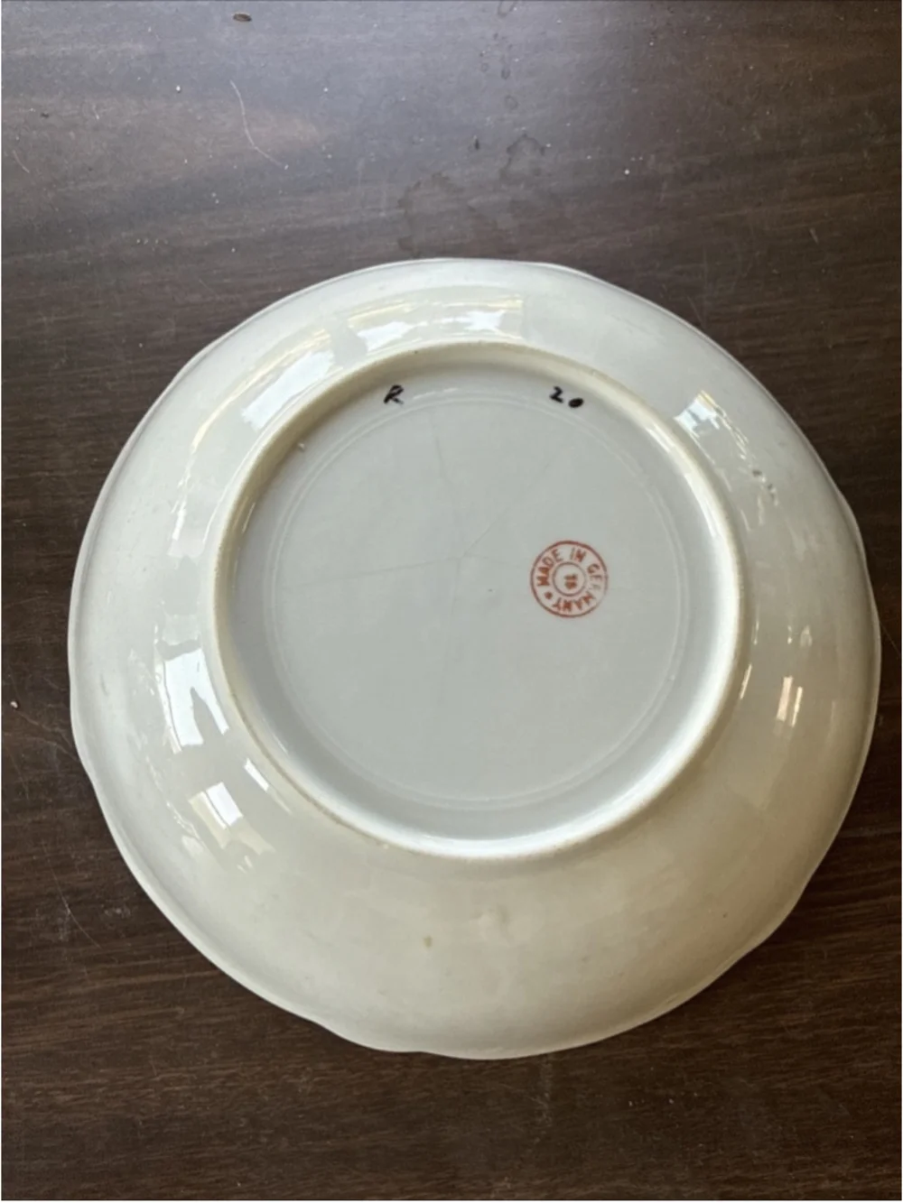Antique German Purple Lustreware Serving Bowl with Roses